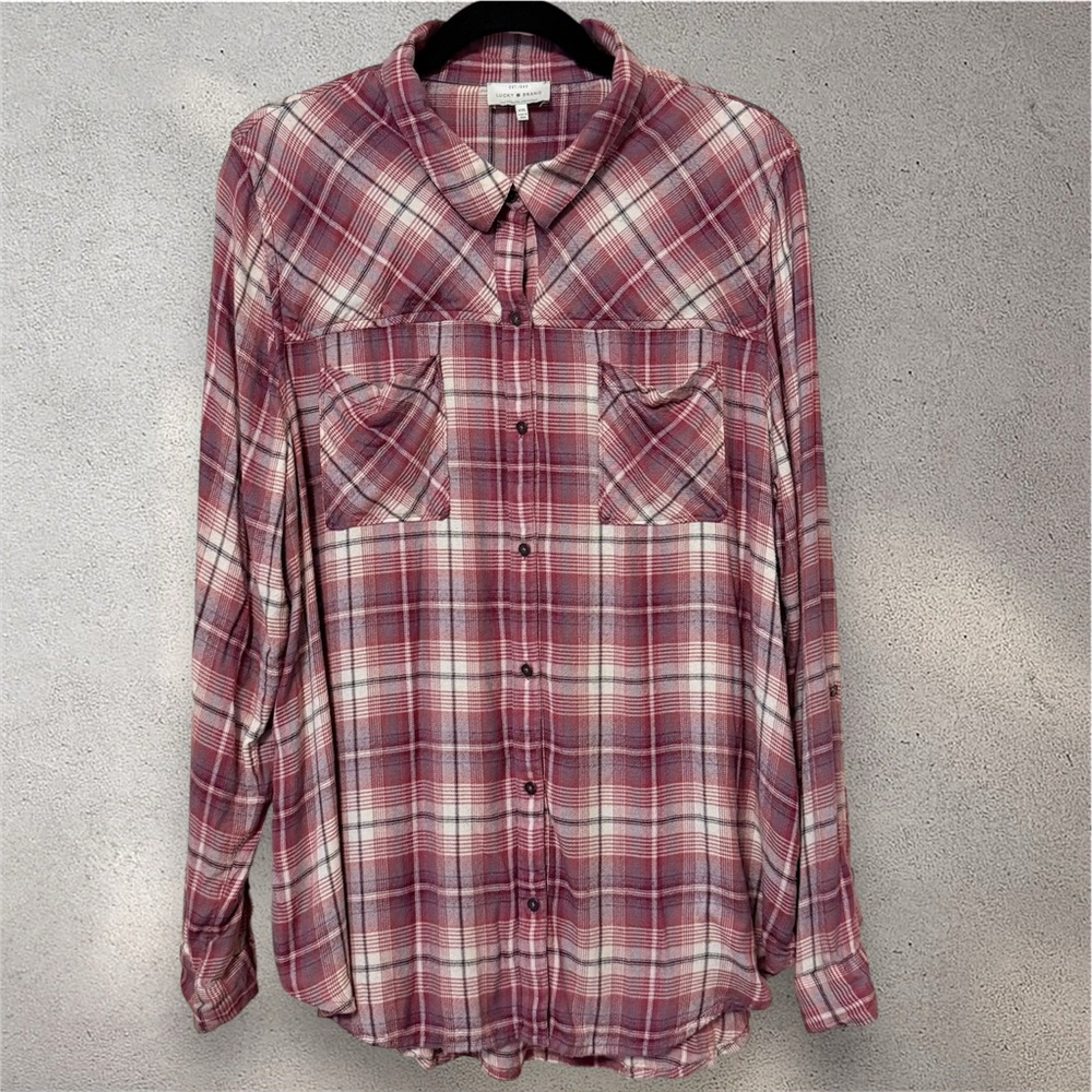 Lucky Brand Women's Plaid Lightweight Soft Flannel Long-Sleeved Shirt Size XXL